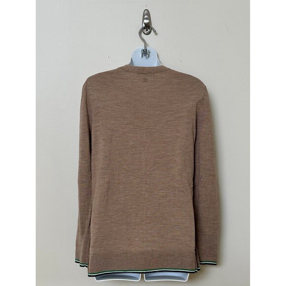 Banana Republic 100% Extra Fine Merino Wool Sweater Tan w/ Green Border Sz M EUC - Picture 2 of 4